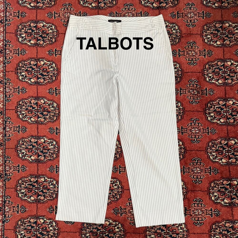 Talbots 6 White Striped Women's Stretch Cotton Summer Pants